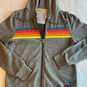 Aviator Nation 5 Stripe Heather Grey Neon Hoodie